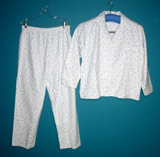 NWT Vtg Carole 100 Cotton Flannel Pajamas Blue Tulips Sz XL /XXL Deadstock