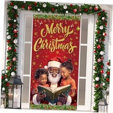 African American Christmas Door Cover Black Santa Christmas Photo Backdrop
