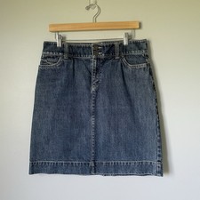 Eddie Bauer Vintage Blue Denim Mini Knee Length Skirt 100 Cotton Women's 8