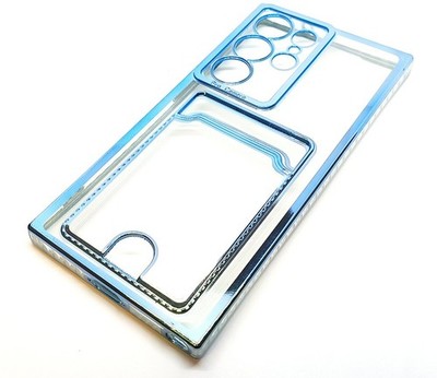 Hülle für Samsung S23 Ultra Clear View Kartenhalter Gel mit Stilrand Blau