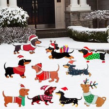 AceOrbit 10 Pcs Dachshund Christmas Yard Signs with 15.75 inches, multicolor