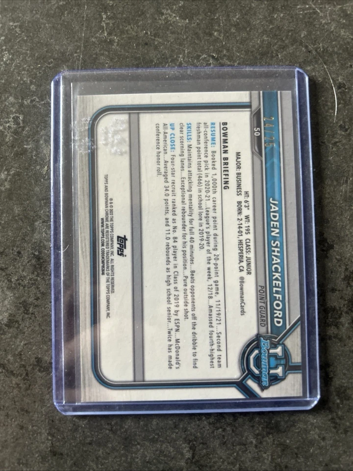 Jaden Shackelford 1st Bowman /25 - Image 2 of 3