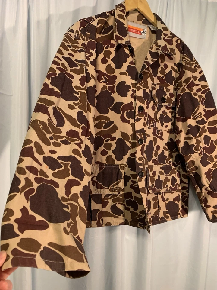 Camisa de caza vintage Winchester Duck camuflada marrón manga larga abotonada para hombre M Foto 4 de 4