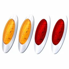 Amber/Red 6.5" Oval 16 LED Side Marker Clearance Light Chrome Surface Mount 12V