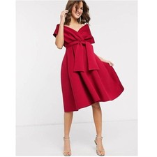 ASOS fallen shoulder midi dress with tie detail 0