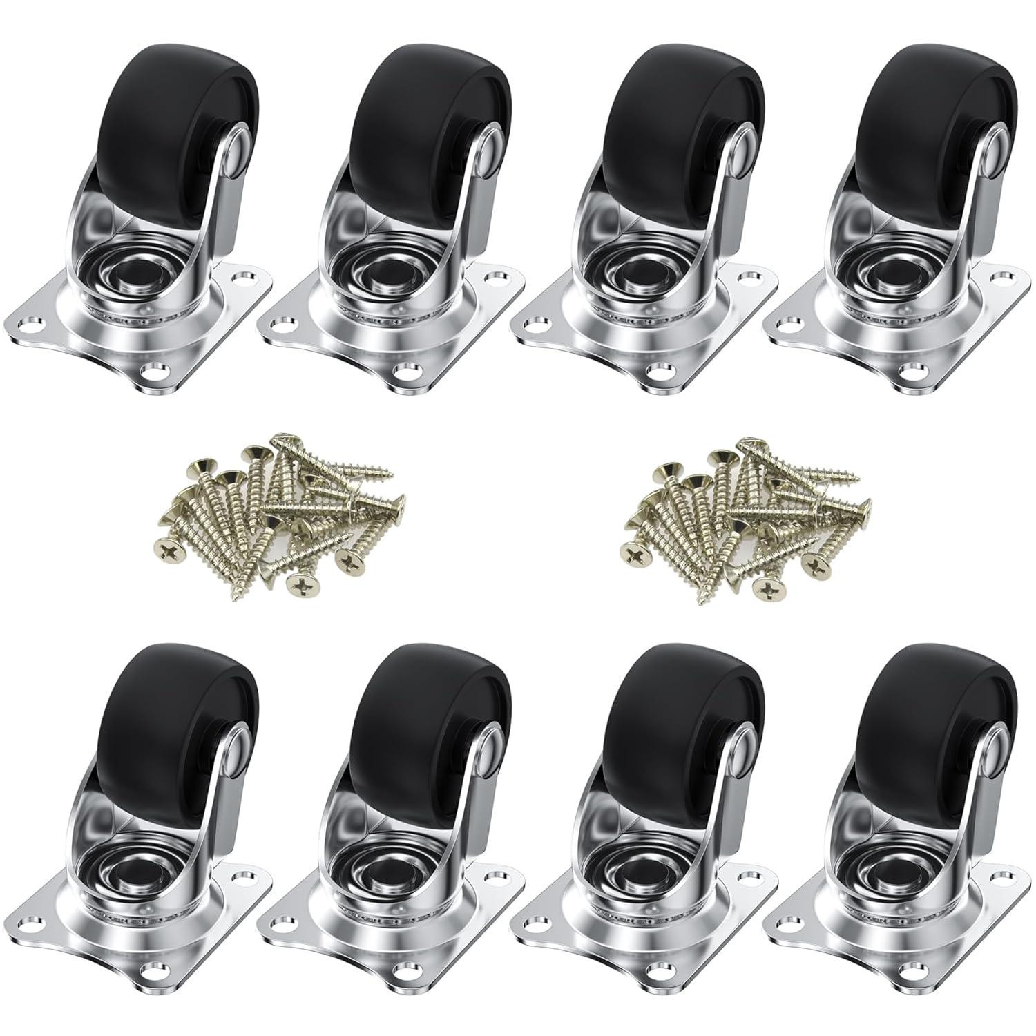 8 PCS Black Universal Swivel Casters,30mm(1.25 inch) Castor Wheels for Furniture