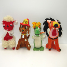 Lot of 4 Vtg DAKIN Dream Pets Stuffed Animals Poodle Fire Dalmation Dragon Lion