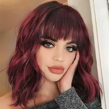 Wavy Short Curly Hair Bob Wigs With Bangs Synthetic Wig For Women Cosplay Party