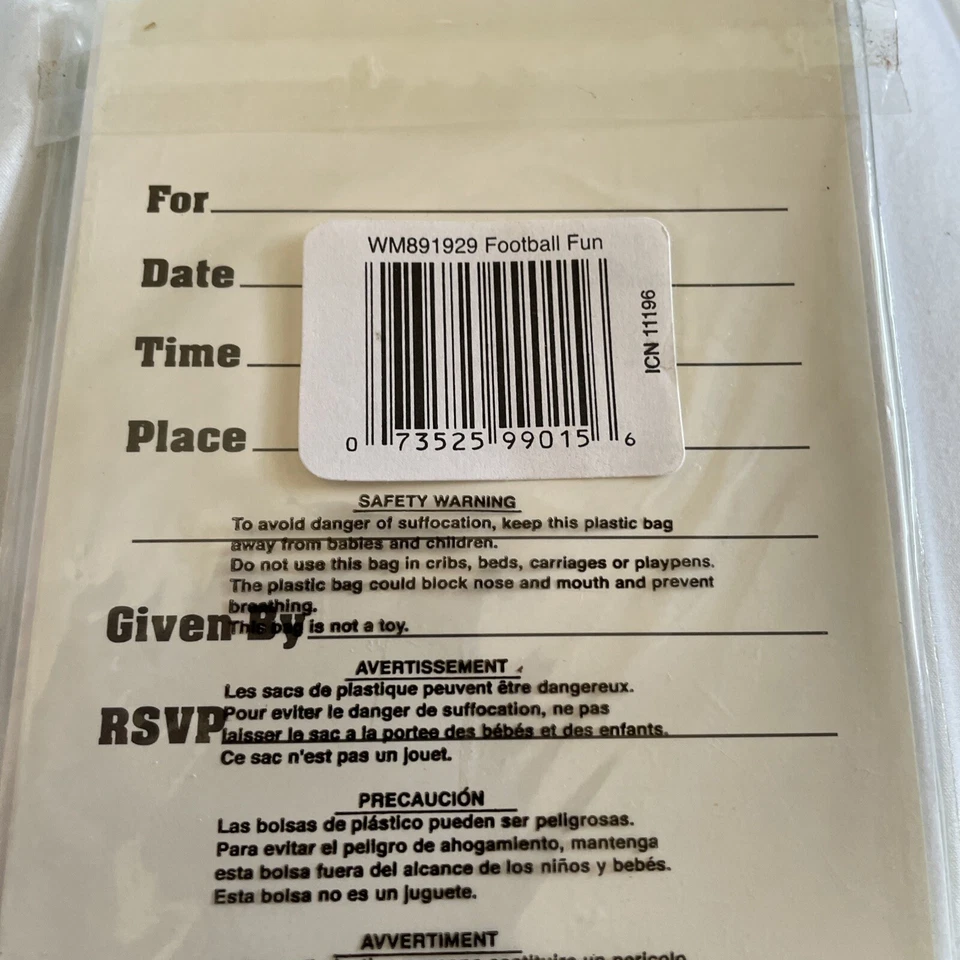 FOOTBALL Party Invitations Pkg of 8 Cards + Envelopes ~~More Supplies Listed~~ - Image 2 of 2