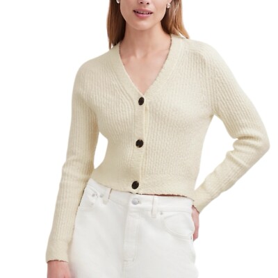 Madewell Antique Cream Bouclé-Knit V-Neck Cardigan Sweater Womens Size XS 