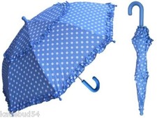 Children's Rain Sun Ruffled 32" KIDS Parasol Umbrella DOTS Pink Blue or Yellow