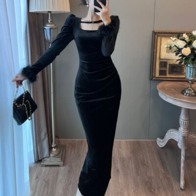 Robe Qipao En Velours Peluche - Style Rétro Trapèze Slim - Manches Longues - Neuf Avec étiquettes - Taille Petit