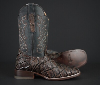 MEN'S RODEO COWBOY FISH PRINT WESTERN SQUARE TOE BOOTS MAR Y TIERRA BOTAS RW