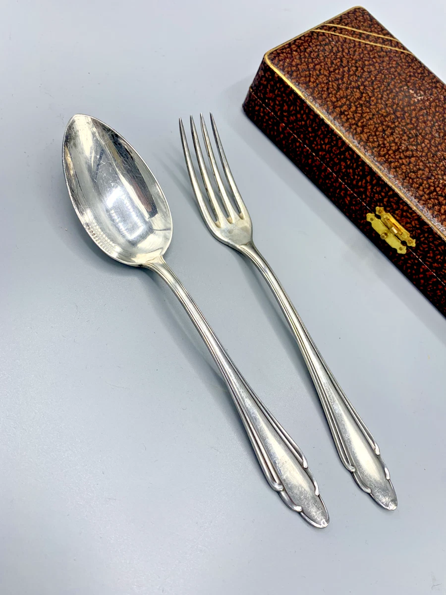 Couverts de baptême Deetjen 100 métal argenté vintage non gravé + écrin