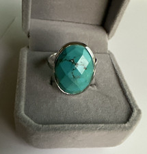 Thai CA Sterling Silver Rhodium Over  TURQUOISE LARGE 0.75 " RING SIZE 9.75