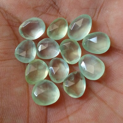 32 Ct Natural Mint Green Color Prehnite Rose Cut Both Side 12 Piece Lot Gemstone