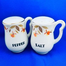 Hall pottery Jewel Tea Autumn Leaf lrg salt & pepper shaker condiment ceramic