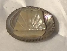 Beautiful Abalone Mother of Pearl MOP Shell Vintage Asian Ship Boat Brooch Pin