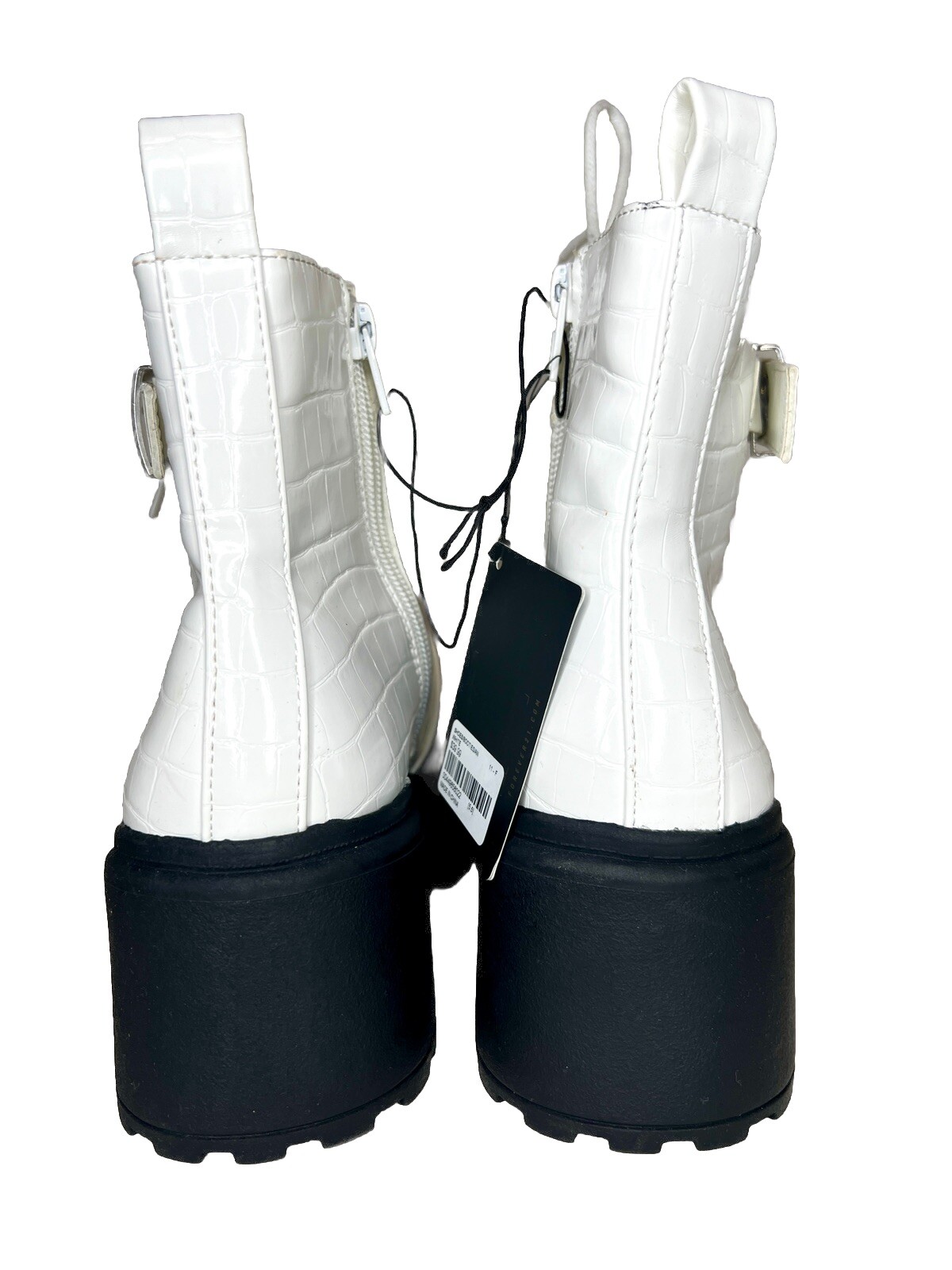 SAOLA Stivaletti stringati bianchi ecopelle coccodrillo suola punk plateau fibbia misura 5 5