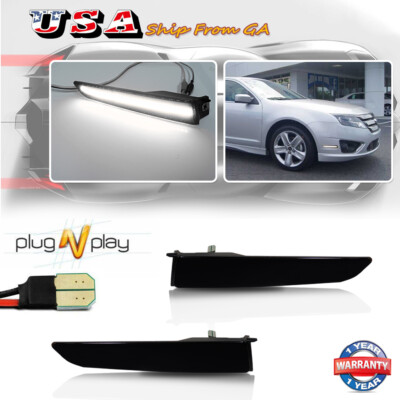 Smoked Lens White LED Front Bumper Side Marker Lights For 2010-2012 Ford Fusion