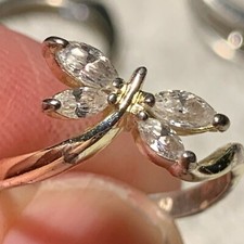 Vintage Sterling Silver 925 Dragonfly Ring with Clear Accents Size 6.