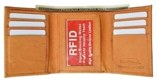 Mens Trifold Leather Wallet RFID Blocking Tan New Marshal!
