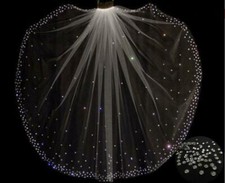 1 Tier White Ivory Fingertip Crystals beaded Bridal Wedding Veil With Comb