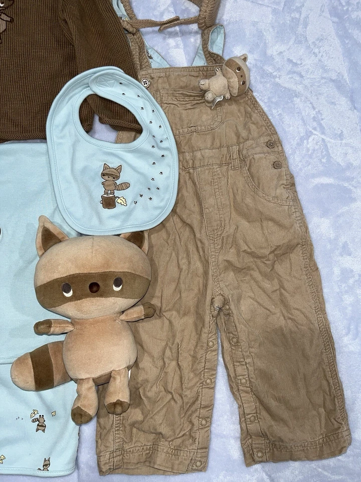 Mono de colección Gymboree acogedor Critter mapache 12-18 peluche manta babero Foto 3 de 4