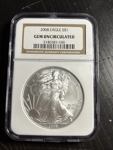 2008 NGC $1 0.999 Fine American Silver Eagle Dollar 1 Oz  GEM UNCIRCULATED