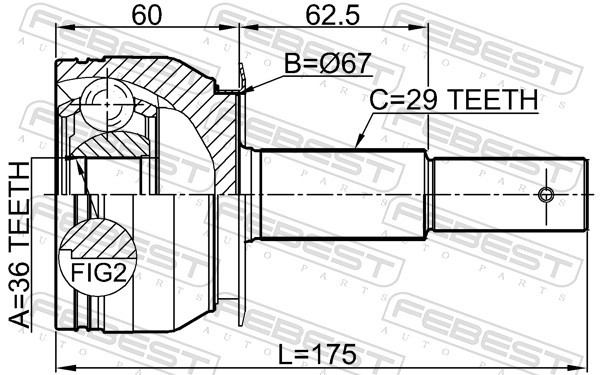 Für FEBEST 0210-D40AT OUTER CV JOINT 36X67X29