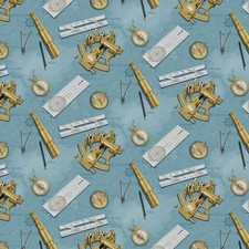 Coastal Guardians Nautical Instruments Cotton Fabric