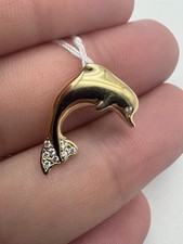 14k Yellow Gold Diamond Dolphin Pendant