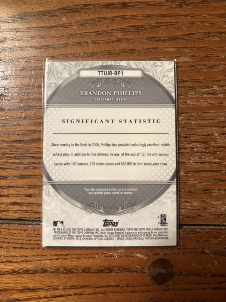 2013 Topps Triple Threads-Unity Jumbo Relics Brandon Phillips #TTUJR-BP1/36 MEM Foto 2 de 2