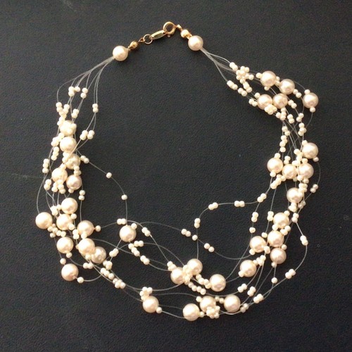 YR Imitation Pearl Floating Illusion Necklace | 16” Multi-Stringed ...