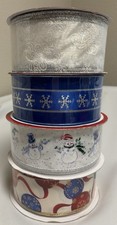 4 New Kirkland Signature Snowman Snowflake Christmas Ornament Ribbon 2 1/2" 50yd