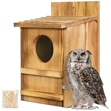 Screech Owl Bird Box with Ventilation & Safety Features - 9"x14.5" Outdoor Nest