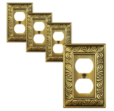 4-Pack Duplex Outlet Cover Plate, Paisley Pattern Antique Brass Metal Wall...