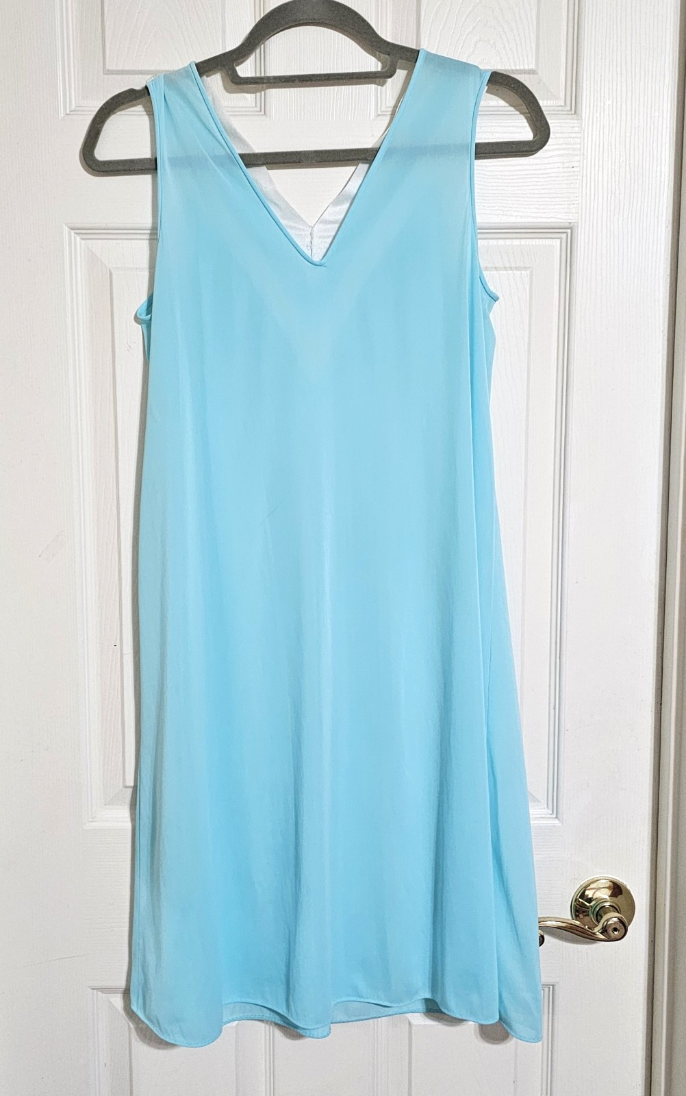 Vtg KAYSER Turquoise Nightgown Nylon Tricot Knee Length V-Neck Size Small  READ