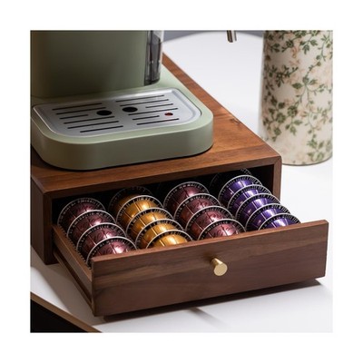 Acacia Wood Coffee Pod Drawer Compatible with Nespresso Vertuo, Pods Holder, ...