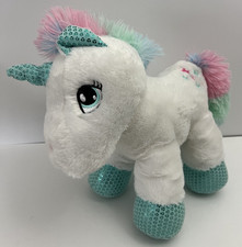 Dan Dee White Unicorn 12 Embroidered Teal Eyes Stars Stuffed Animal Pink Toy
