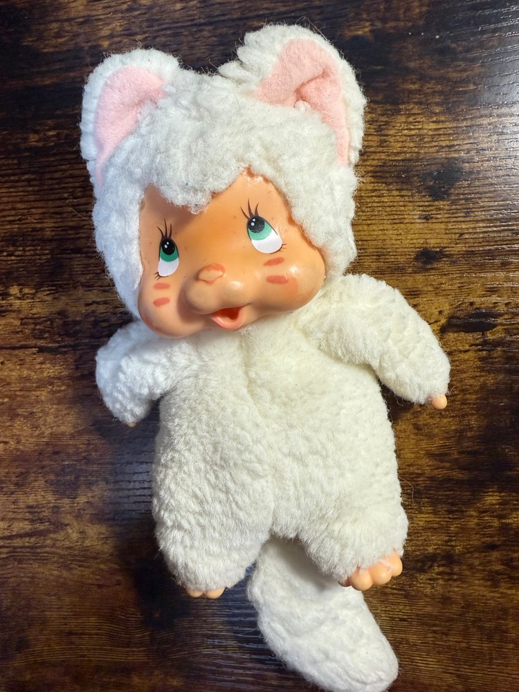 1979 Nyamy White Kitten Vanilla Washino Monchhichi Green Eyes Cat