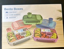 Amathley Bento Box With 5  Compartments For Lunches Adults, Kids, Blue BPA Free