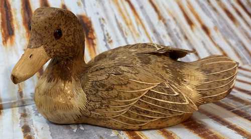 Vintage Lifesize Wooden Hand Carved Duck70's-80's Gold Eyes Hand Crafted Coconut