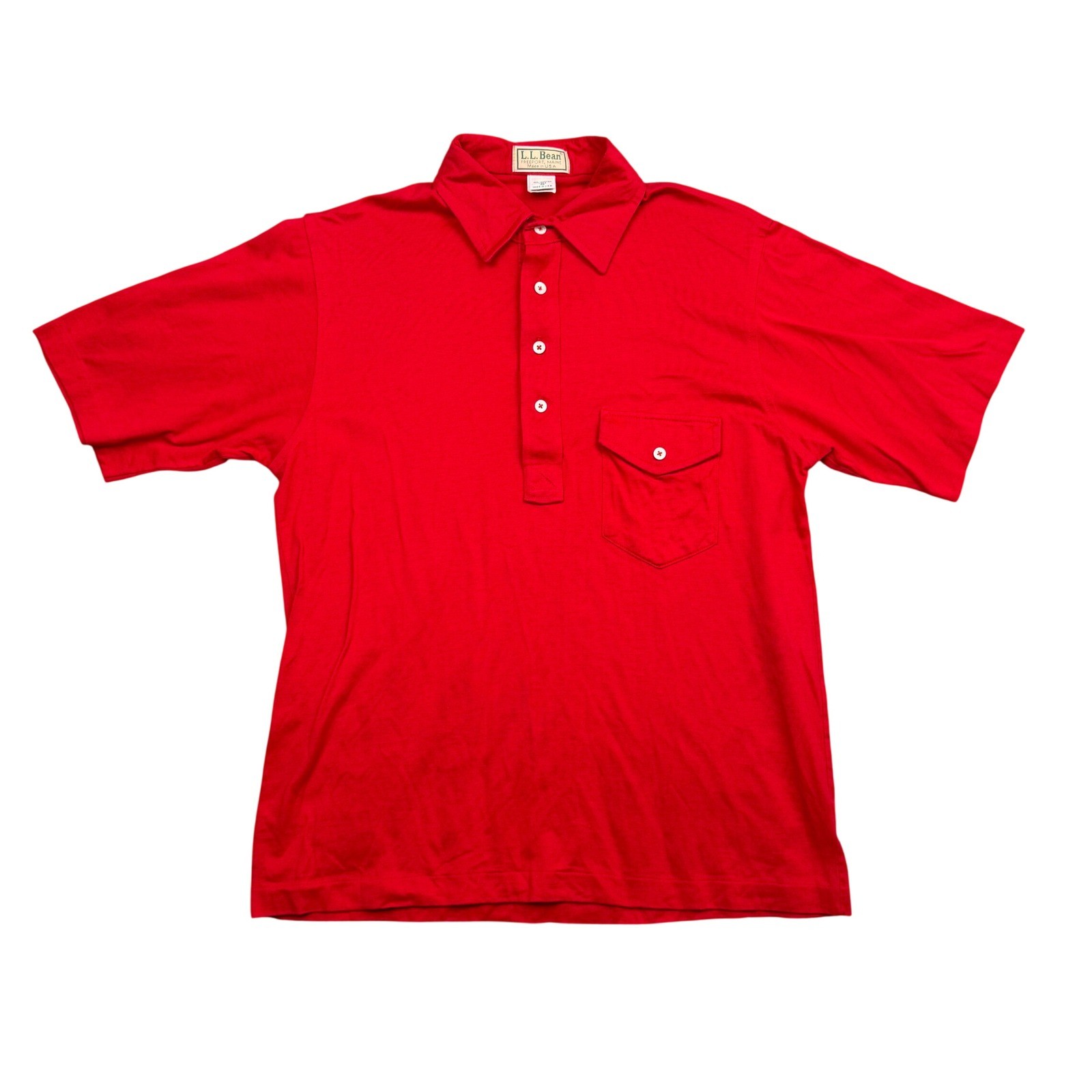 VTG LL Bean Freeport Maine Polo Shirt Mens M Red Short Sleeve Lisle Cotton USA