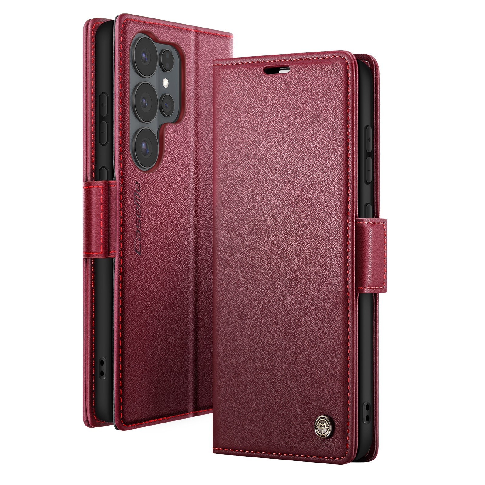 Étui portefeuille Galaxy S26 Ultra bordeaux, idéal pour voyager léger en toute sécurité