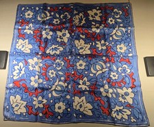 Vera Neumann Signed Scarf Silk Mix Red Blue Flower Floral Design 26x27