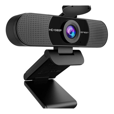 eMeet C960 Full HD Webcam 1080p mit 90 Sichtfeld und 2 Mikrofonen, Schwarz, Plug
