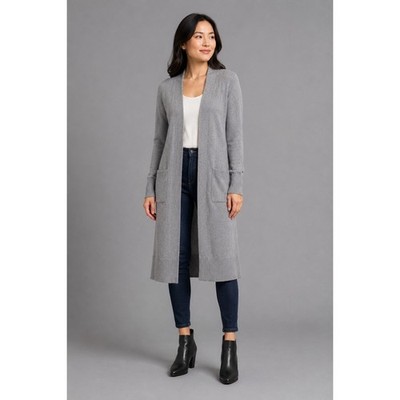 Halogen Cardigan Women XXS Petite Longline Open Front Wool Cashmere Minimalist