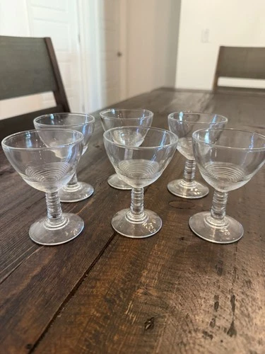Set of 6 vintage Anchor Hocking Manhattan Art Deco Cordial Sherry Wine Glasses