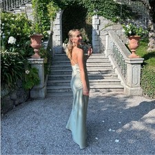NWT Show Me your MuMu Dress Tuscany Maxi Cowl Neck in Moss Green Luxe Satin